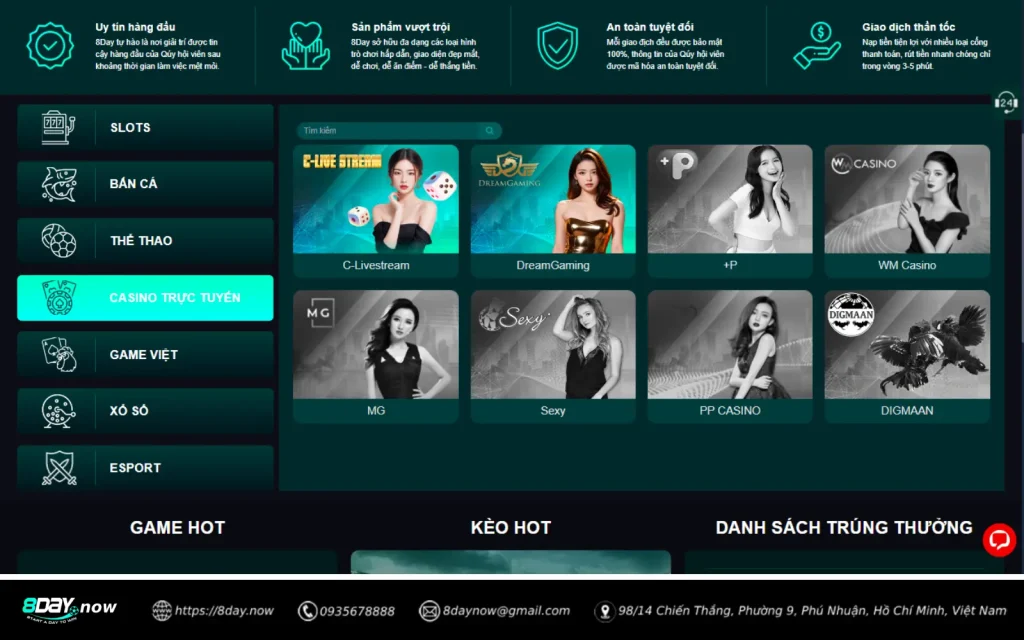 Giao diện sảnh Casino Trực Tuyến 8 DAY